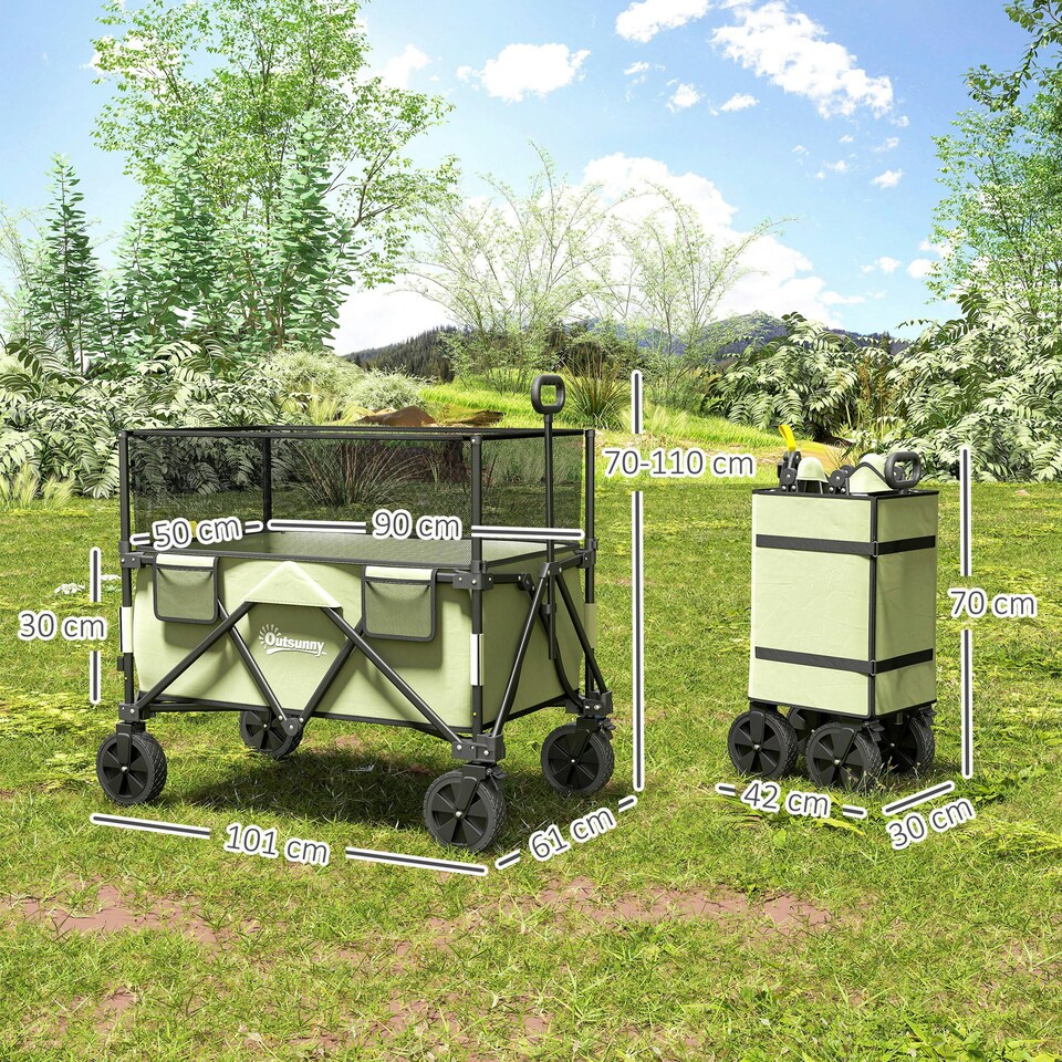 image 1 of Outsunny 180L Folding Garden Trolley Wagon Cart w/ Extendable Side Walls, Black