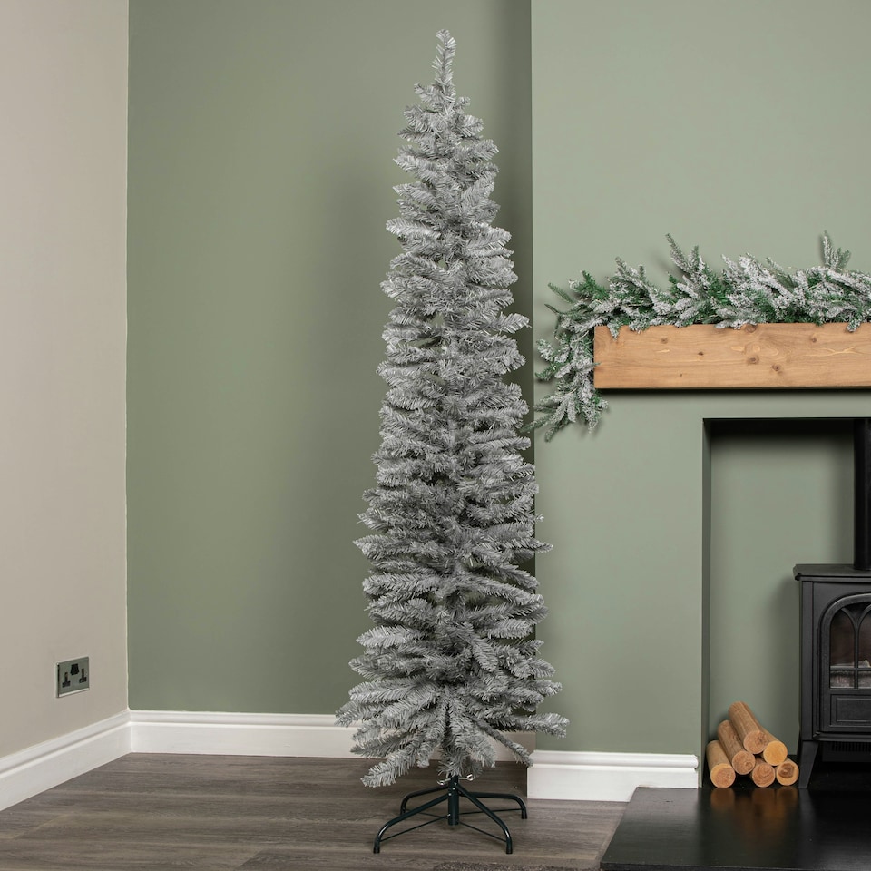 image 1 of 6ft (1.8m) Grey Artificial Pencil Christmas Tree With Green Metal Stand and 321 Tips