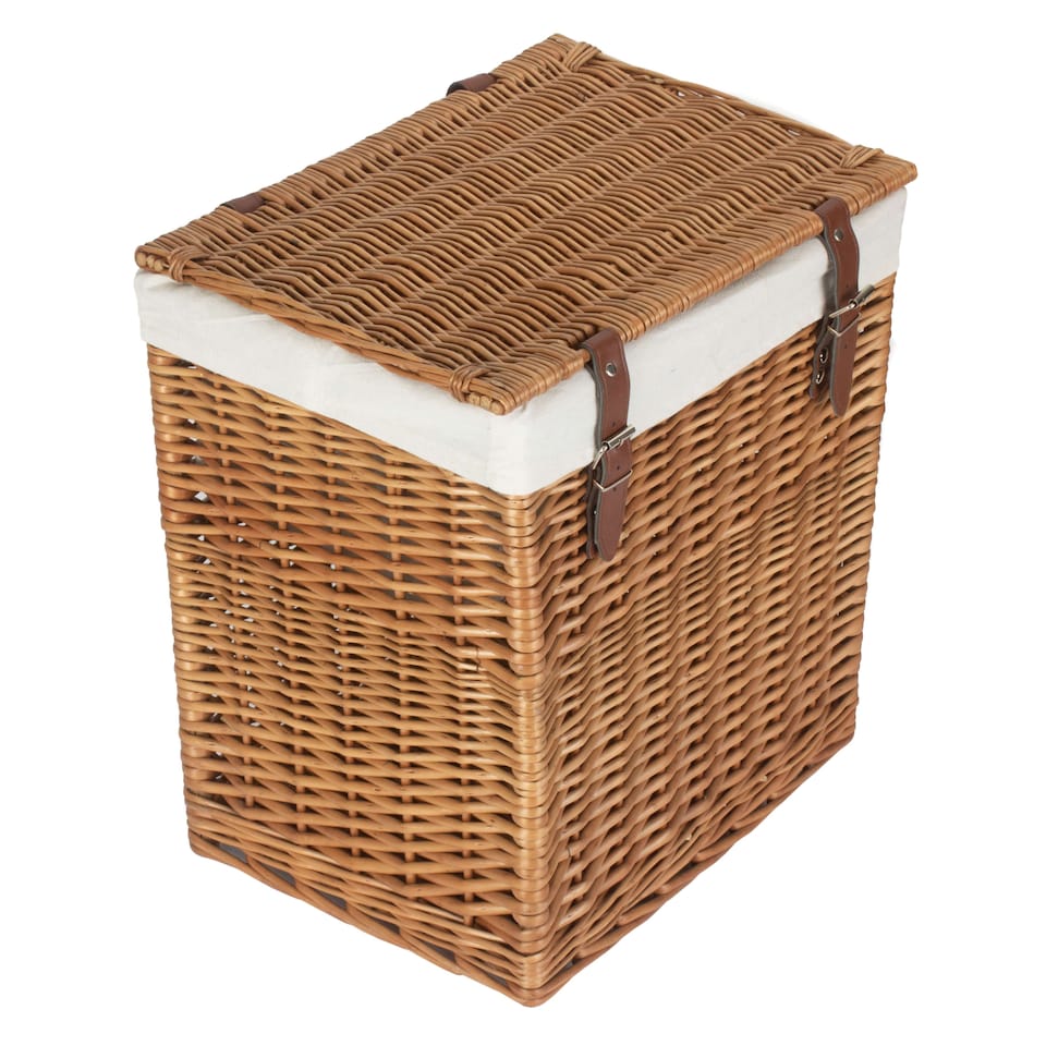 image 1 of Small Boutique Double Steamed Wash Storage Laundry Basket With Lining | Brown | Brown