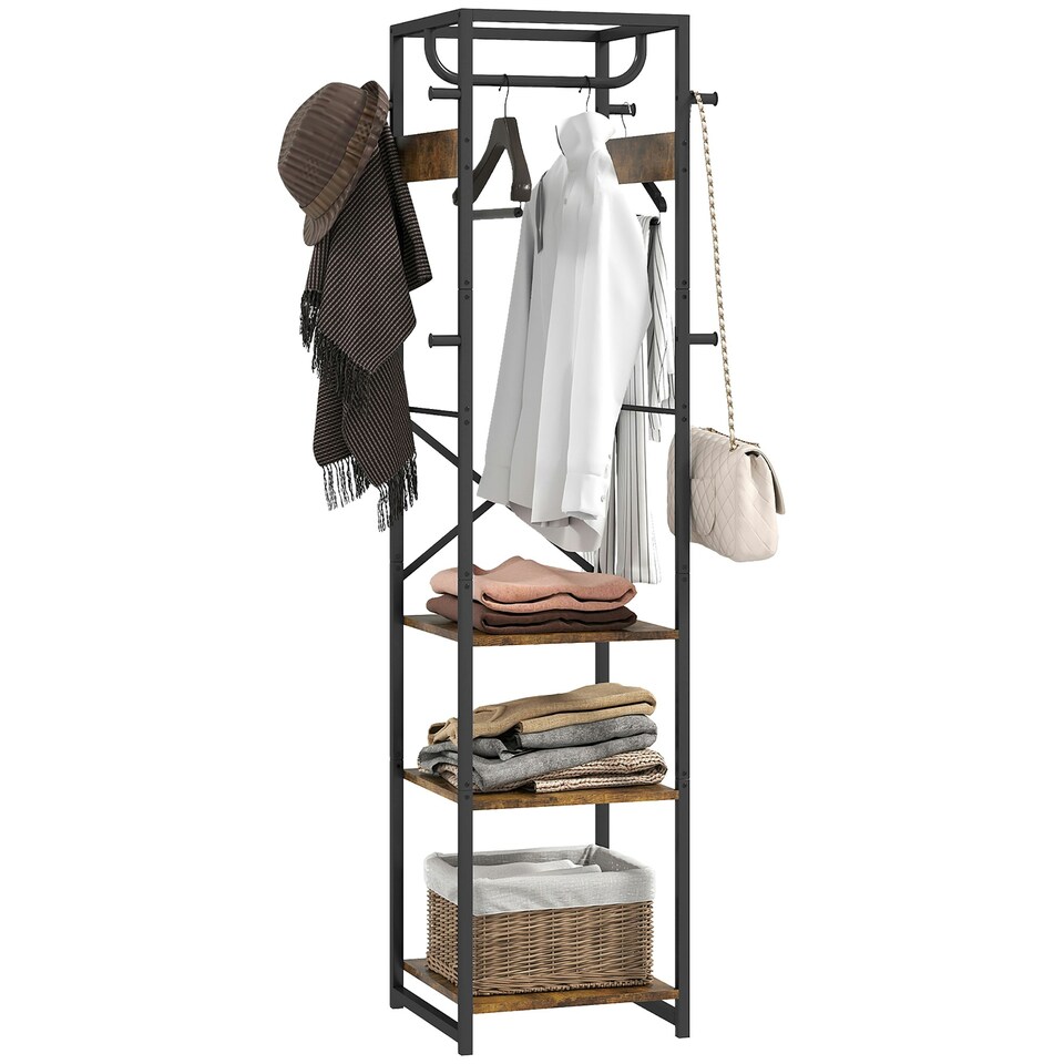 image 1 of HOMCOM Clothes Rail with Storage Shelf and Hooks, Clothes Rack Brown
