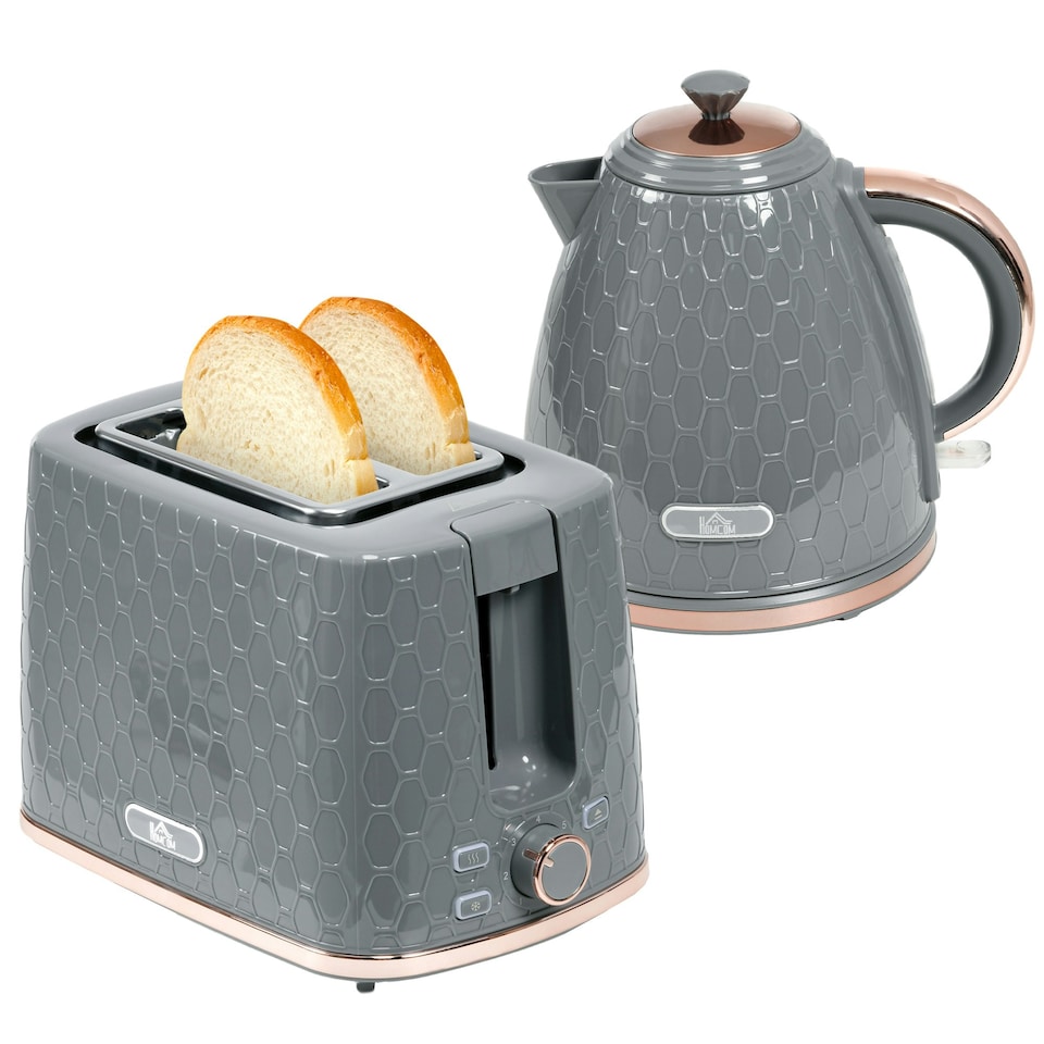 image 1 of HOMCOM Kettle and Toaster Set 1.7L Kettle & 2 Slice Toaster Set Grey