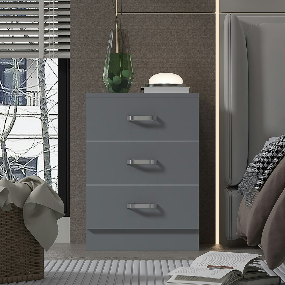 image 1 of FWStyle Tunis 3 Drawer Bedside Chest Matt Grey