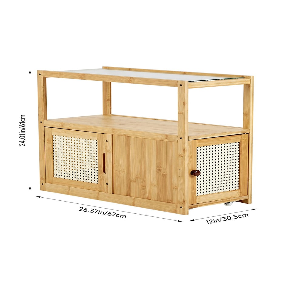 image 1 of Living and Home Wooden Glass Side Table with Wheels