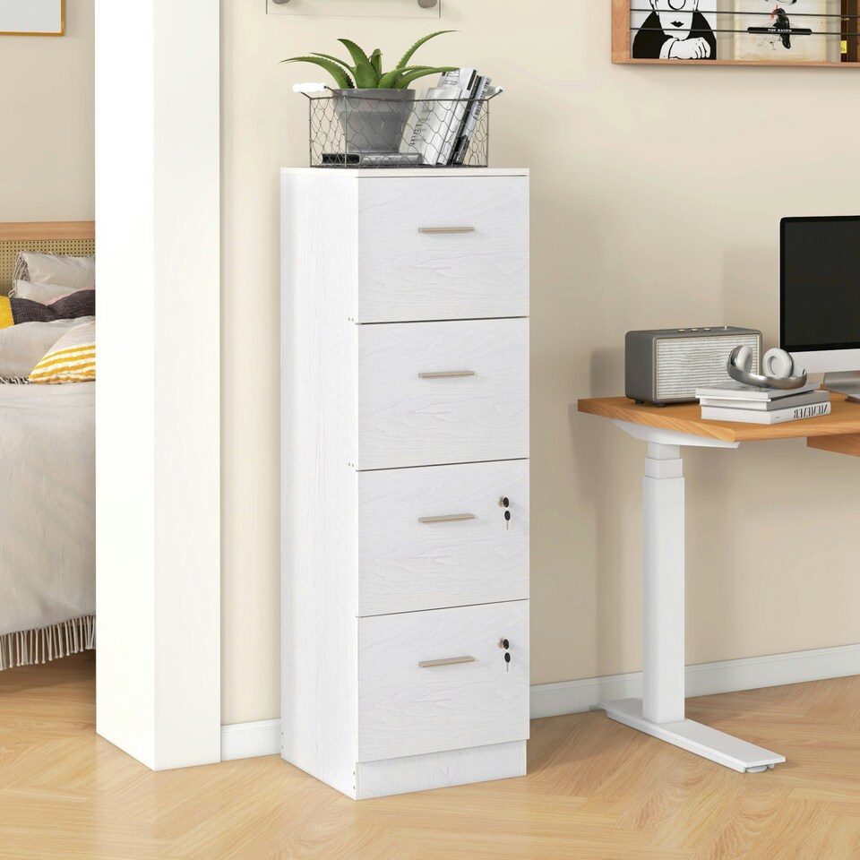 image 1 of HOMCOM 4 Drawer File Cabinet Locking Filing Cabinet A4 Ash Wood-Effect