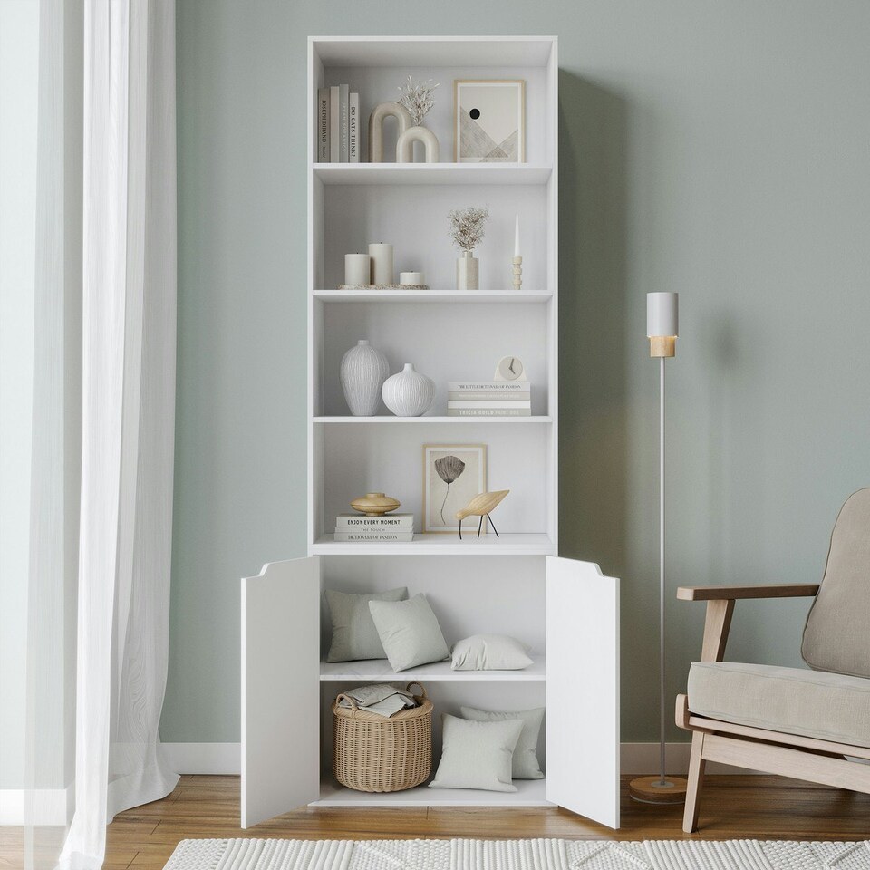 image 1 of 6-Tier Bookcase with 2-Doors Black | Unit Colour: Black