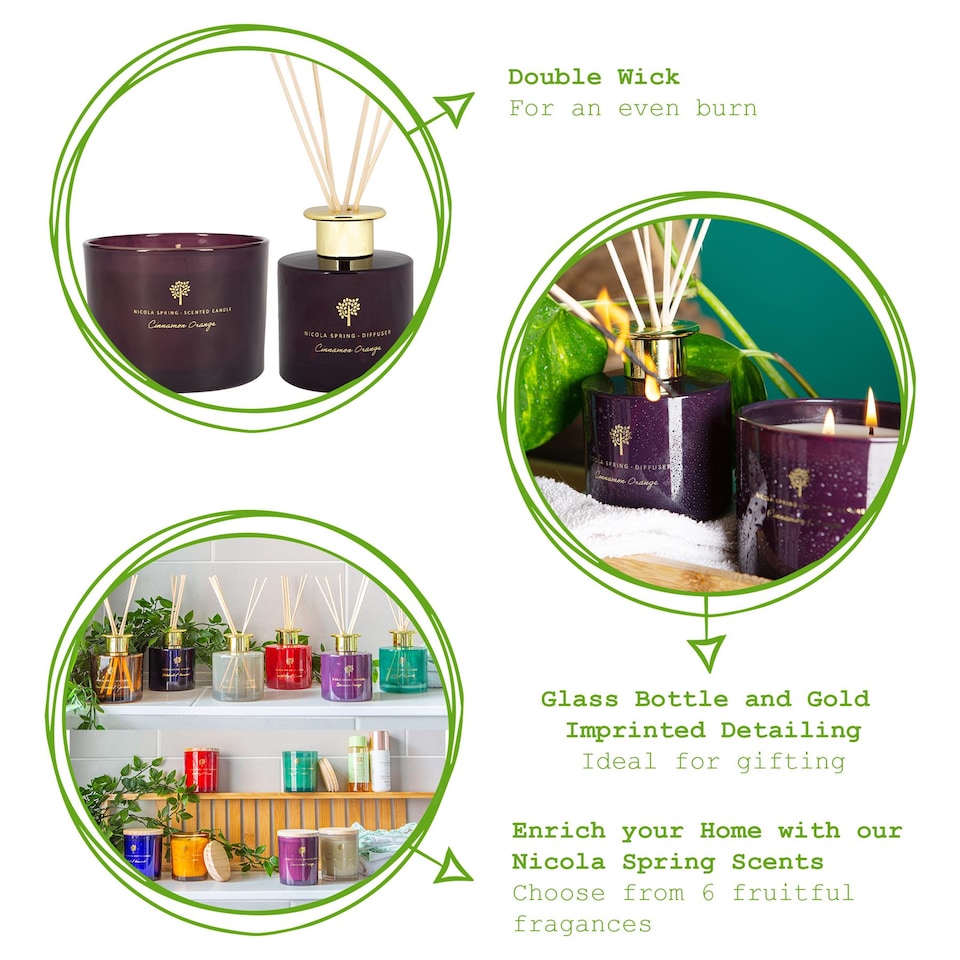 image 1 of Nicola Spring Scented Candle & Reed Diffuser Set - 350g - Cinnamon & Orange | Purple | Purple