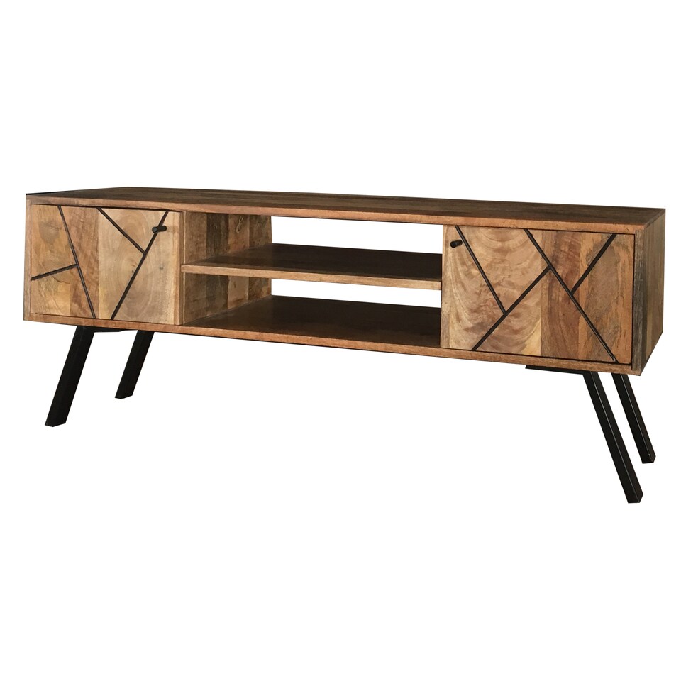 image 1 of Amar Plasma TV Unit- Iron Base - Mango Wood/Iron - L35 x W118 x H46 cm - Light Finish - Assembly Required