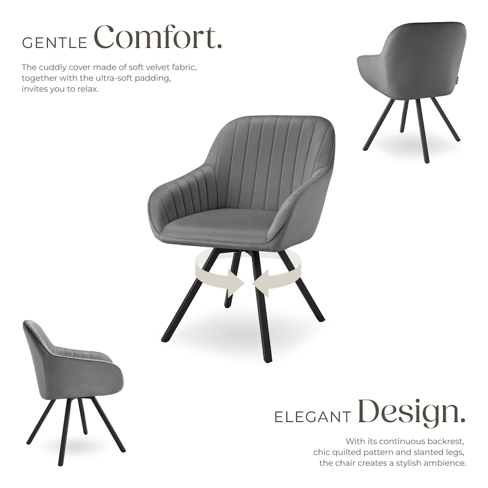 image 1 of Lounge Armchair Living Room Accent Chair 360 Swivel Slim Steel Legs Velvet Fabric | Grey | grey | 2