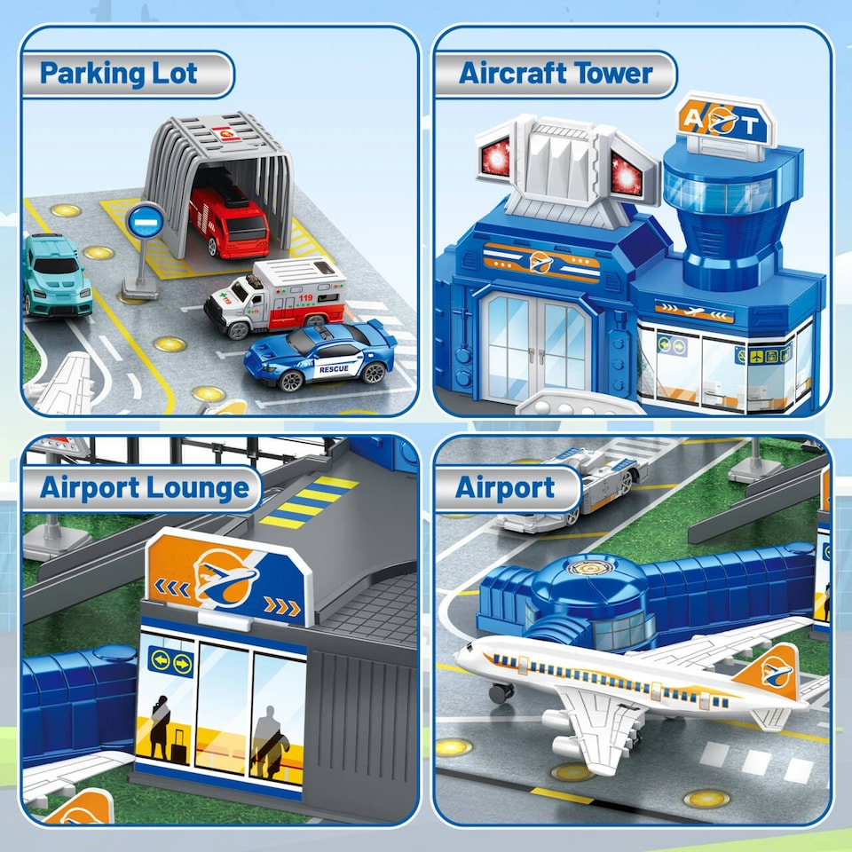 image 1 of Interactive Airport Play Set - Aircraft Tower, Vehicles & Large Battle Map for Kids Ages 3plus