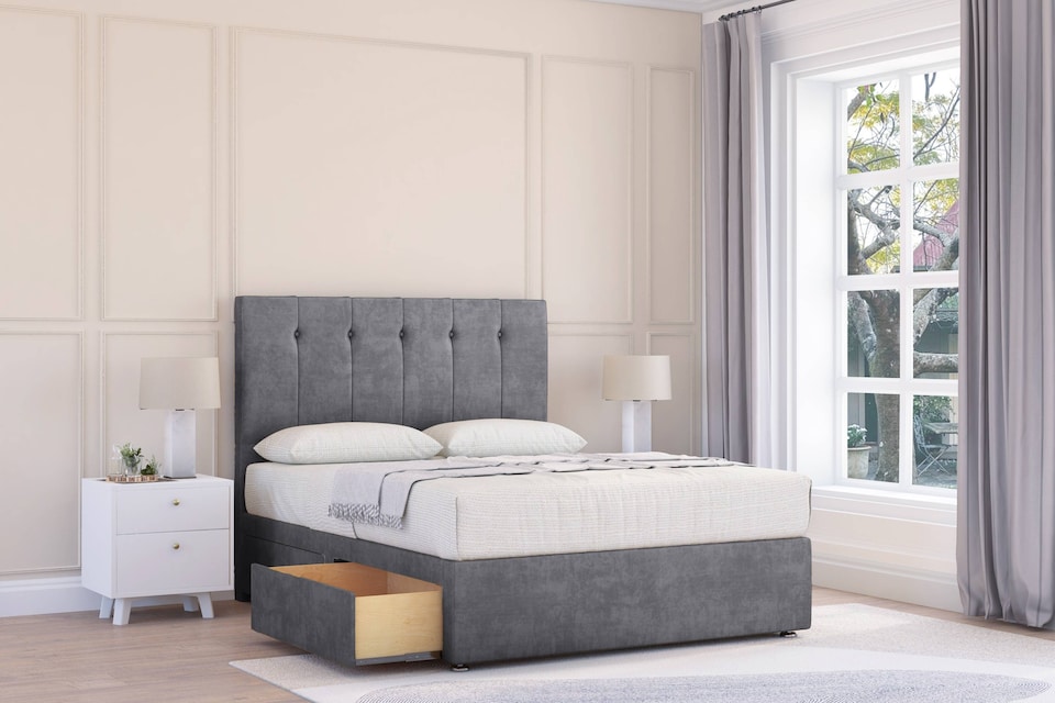 image 1 of Sloomy Highbury Armour Coniston Divan Bed With Mattress No Drawers With 54" Floor Standing Headboard 2'6 Small Single | Grey | Armour | Small Single | 1