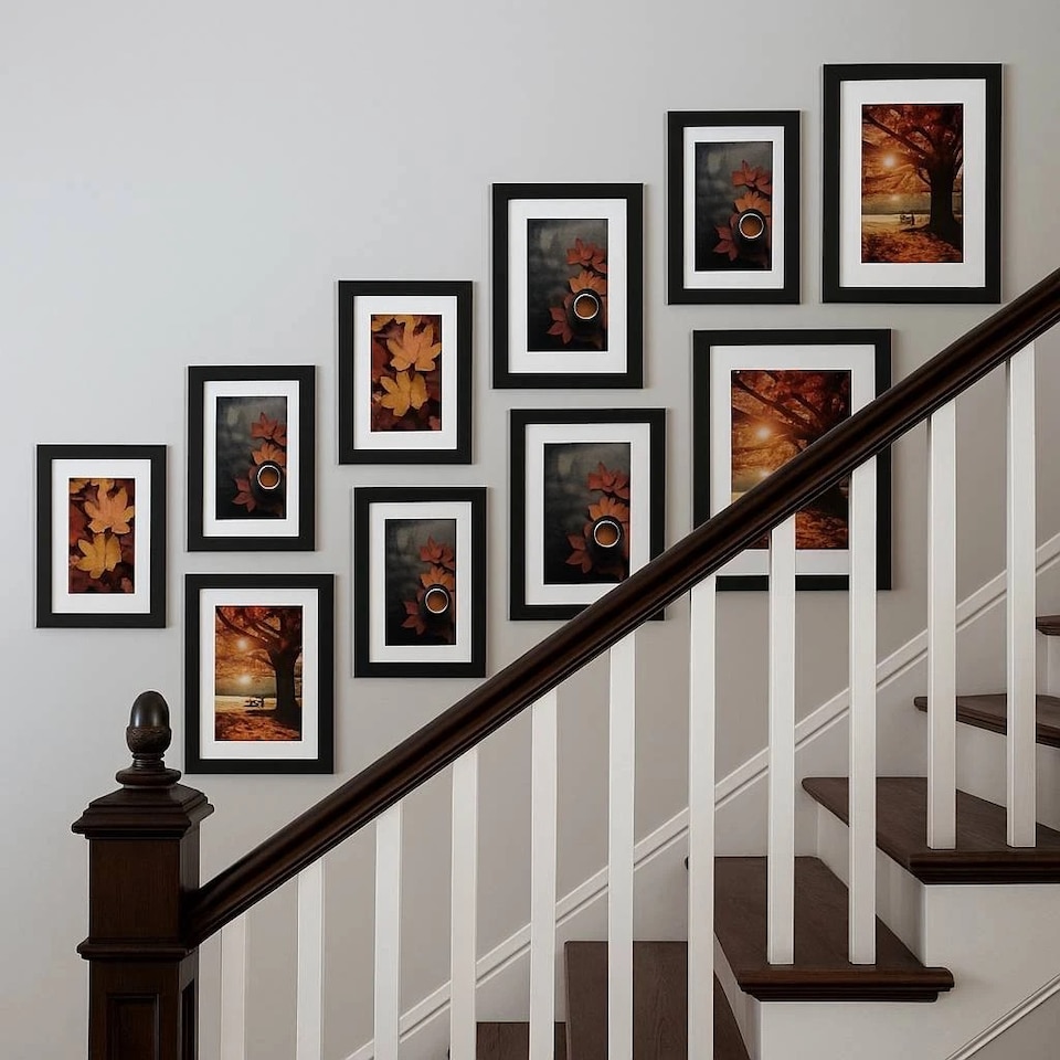 image 1 of 10 Pc Modern Photo Frame Set Wall Mountable and Freestanding Gallery | Black | Black | Not provided