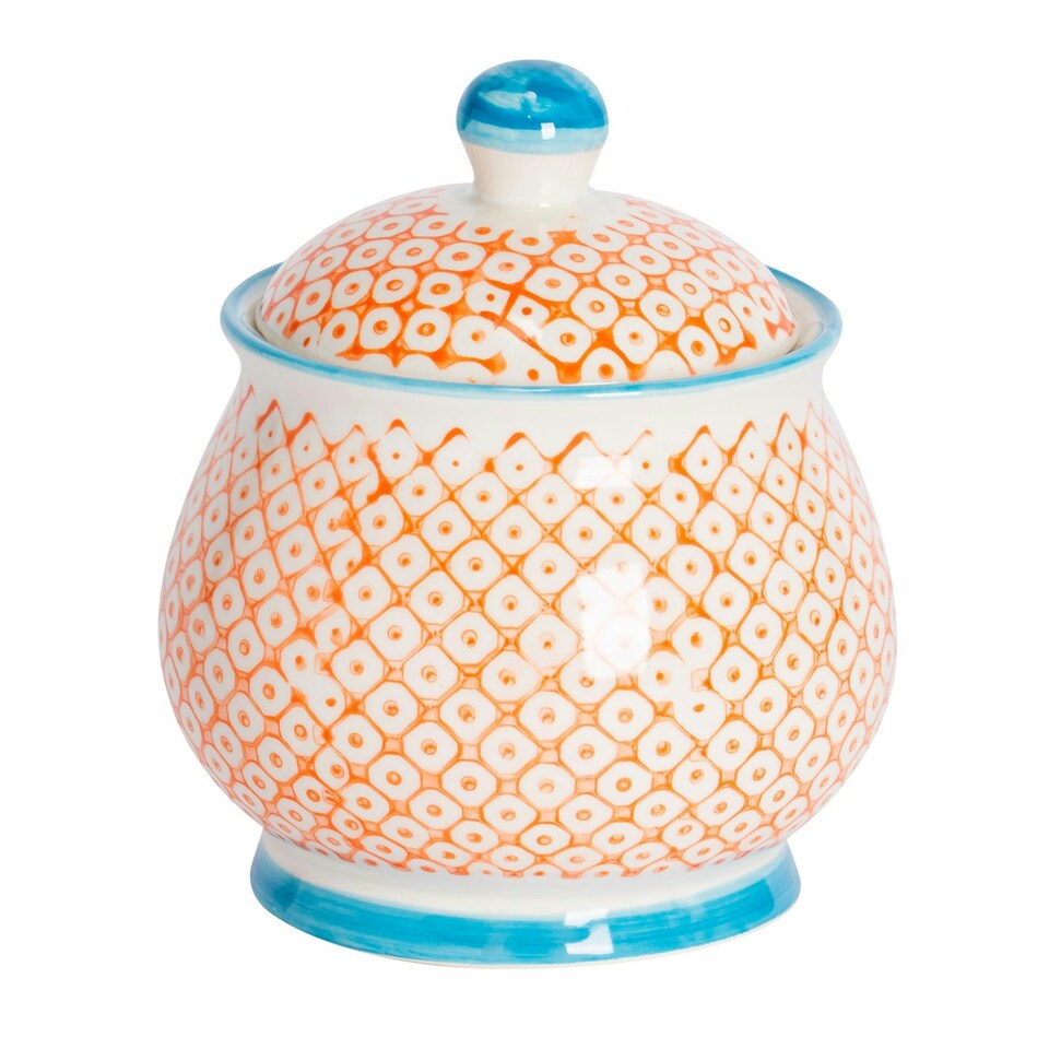 image 1 of Nicola Spring Hand-Printed Sugar Bowl - 10cm - Orange Multi