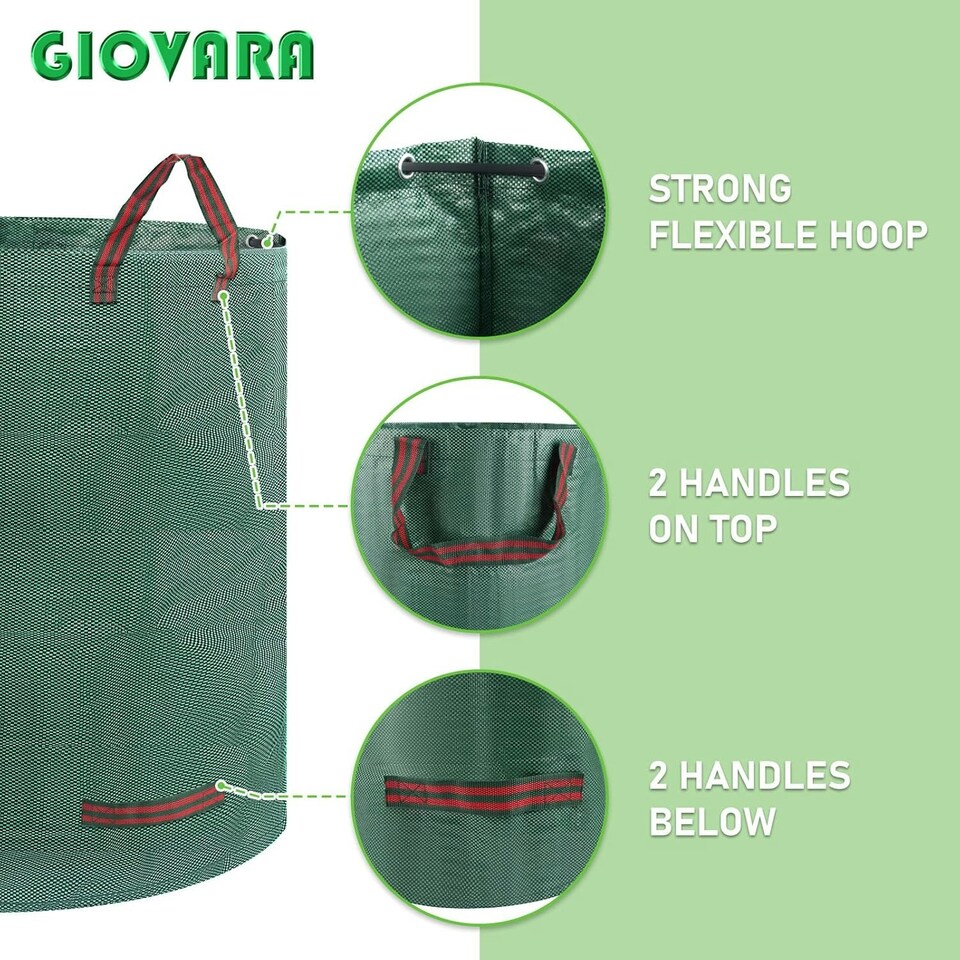 image 1 of 2 x 500L Garden Waste Bags GIOVARA Waterproof Heavy Duty, Waterproof, Foldable, Reusable Garden Waste Bags