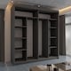image 3 of Modern Sliding Wardrobe 203cm with Wavy Mirror Design | White, Black, Grey, Oak Finish Grey | Grey203cm