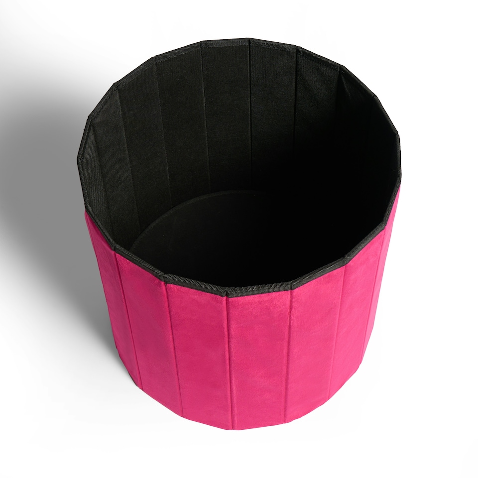 image 1 of OHS Matte Velvet Soft Round Foldable Footstool Seat Storage Organiser Ottoman Pink | Bright Pink