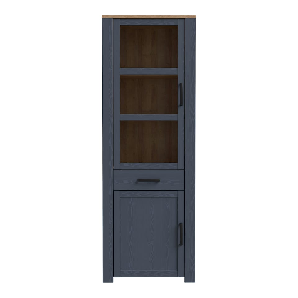 image 1 of Bohol Narrow Display Cabinet inc. 2x LED Lights in Riviera Oak/Navy