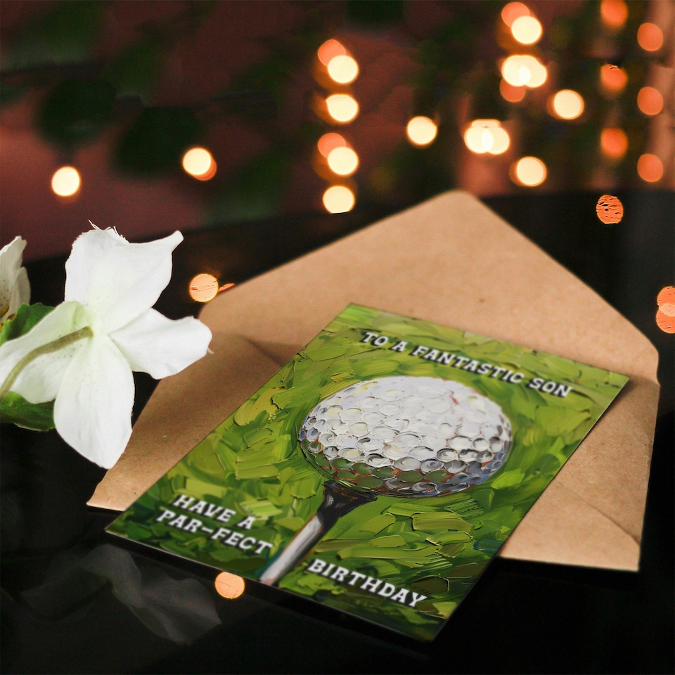 image 1 of Fantastic Golf Lover Golfing Ball Tee Shot Par Pun Son Birthday Card