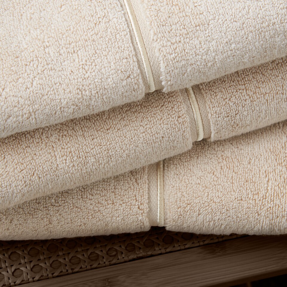image 1 of Bianca Zero Twist Satin Stitch Cotton Bath Towel | Cream | Natural | Bath towel