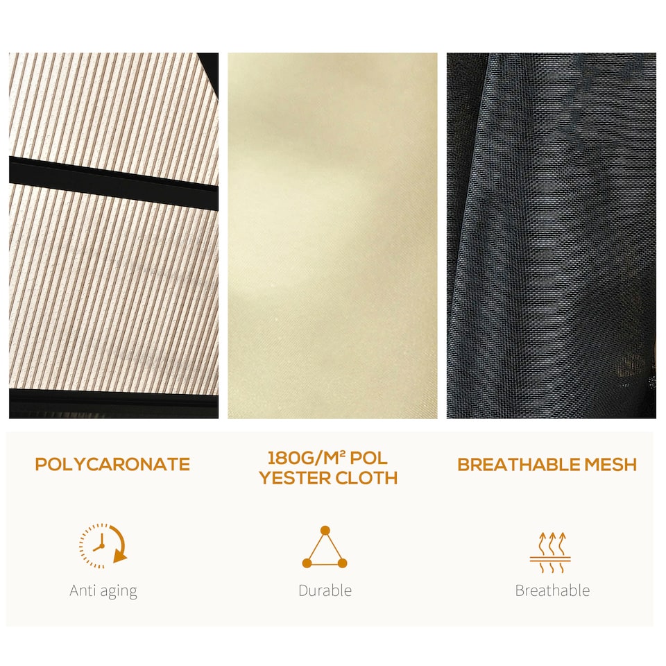 image 1 of Outsunny 3.6 x 4m Hardtop Gazebo Canopy with Polycarbonate Roof and Aluminium Frame, Garden Pavilion with Mosquito Netting and Curtains