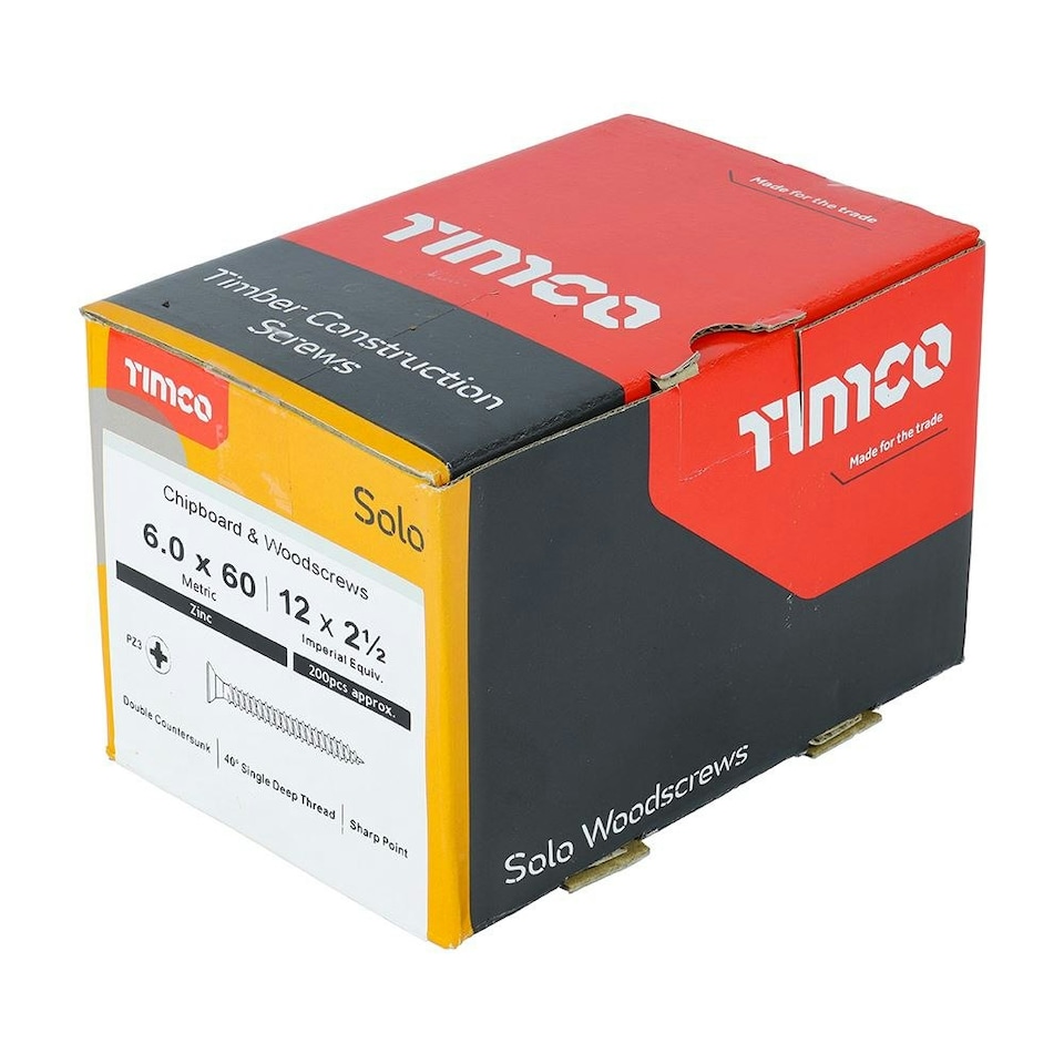 image 1 of Timco - Solo Chipboard & Woodscrews - PZ - Double Countersunk - Zinc (Size 6.0 x 60 - 200 Pieces)