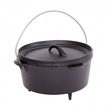 4L Cast Iron Non Stick Dutch Oven Casserole Dish Camping Cooker | Black