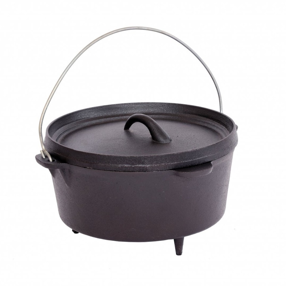 image 1 of 4L Cast Iron Non Stick Dutch Oven Casserole Dish Camping Cooker | Black