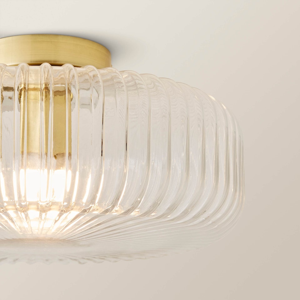 image 1 of ValueLights Calpe Large Ceiling Light Ribbed Smoked Shade | Gold