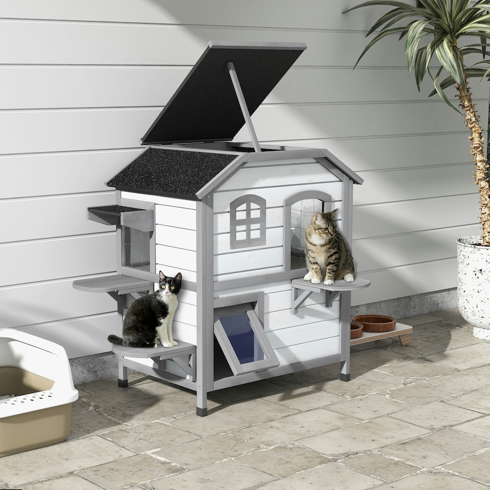 image 1 of PawHut Kitten Condo with Openable Roof, Catio Enclosure Furniture, White