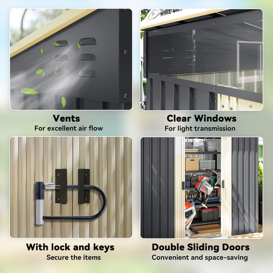 image 1 of Outsunny 6.5 x 4FT Galvanised Metal Garden Shed with Double Sliding Doors and 2 Vents, Lockable Tool Storage House with Foundation Kit, Grey