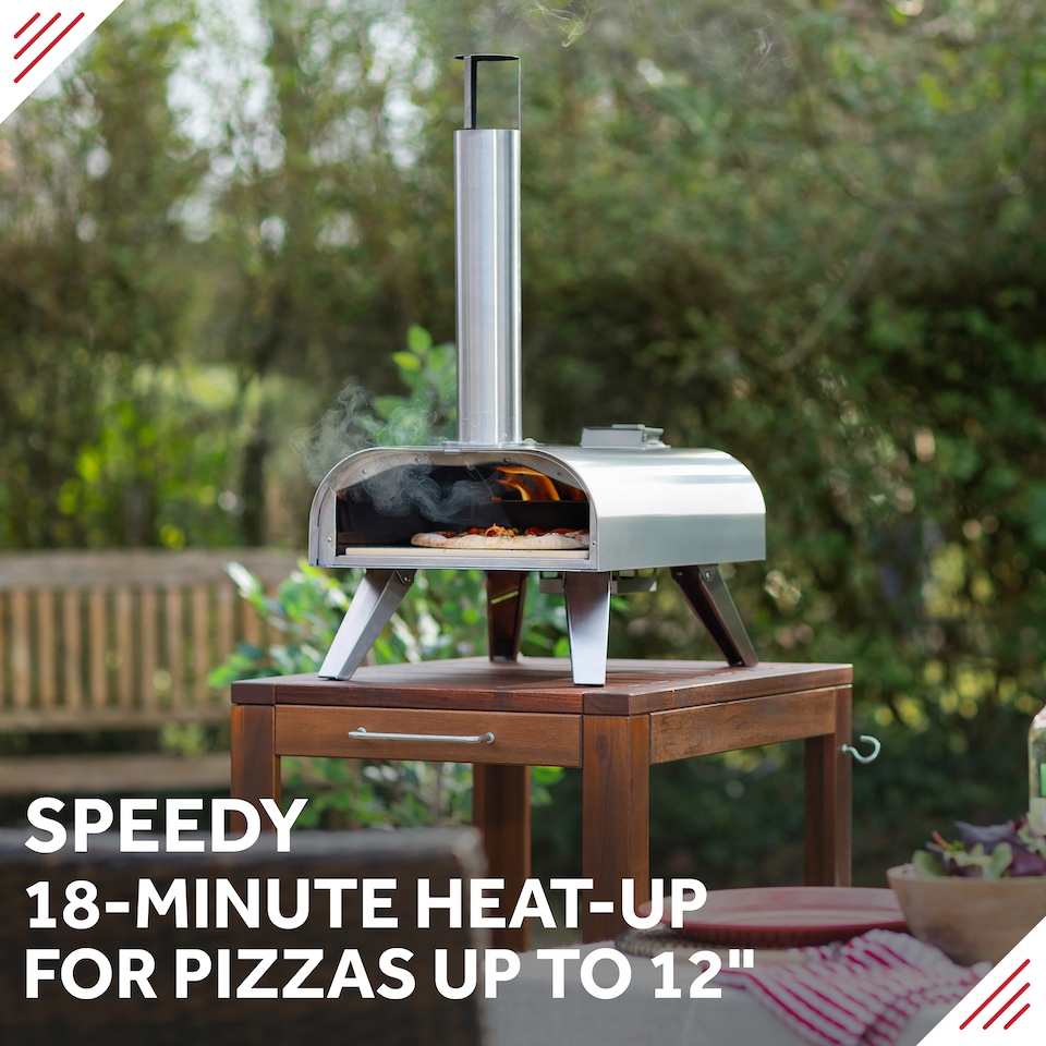 image 1 of George Foreman GFWPPO2SSPC Pizza Oven Stainless Steel 16" Wood Pellet with Paddle & Carry Bag