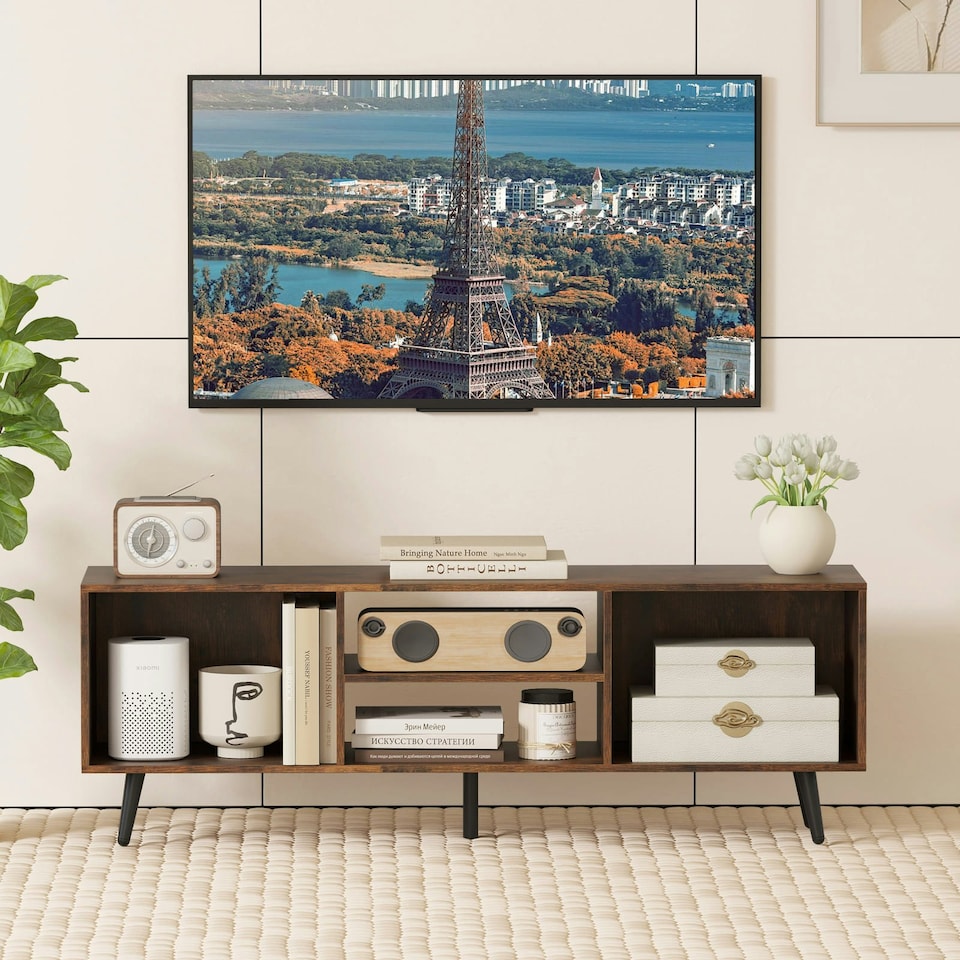 image 1 of COSTWAY 120cm Entertainment Center TV Stand for 55 Inches Brown Brown