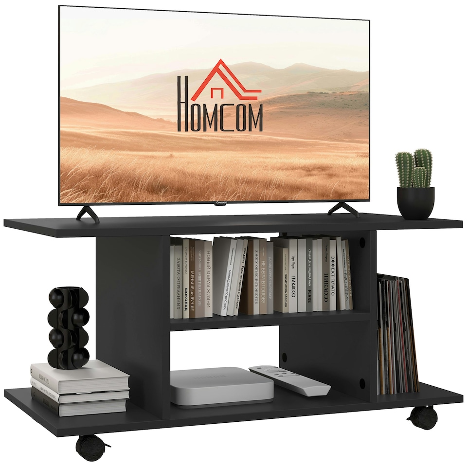 image 1 of HOMCOM Modern TV Cabinet Stand Storage Shelves Table Mobile Black