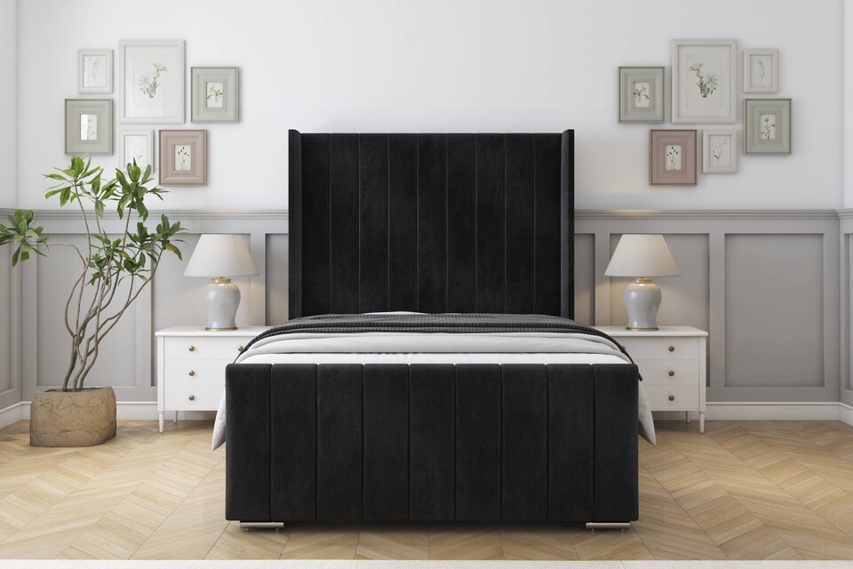 image 1 of Sloomy Melbourne Black Naples Bed Frame With Mattress  With 50" Upholstered Wingback Headboard 6' Super King