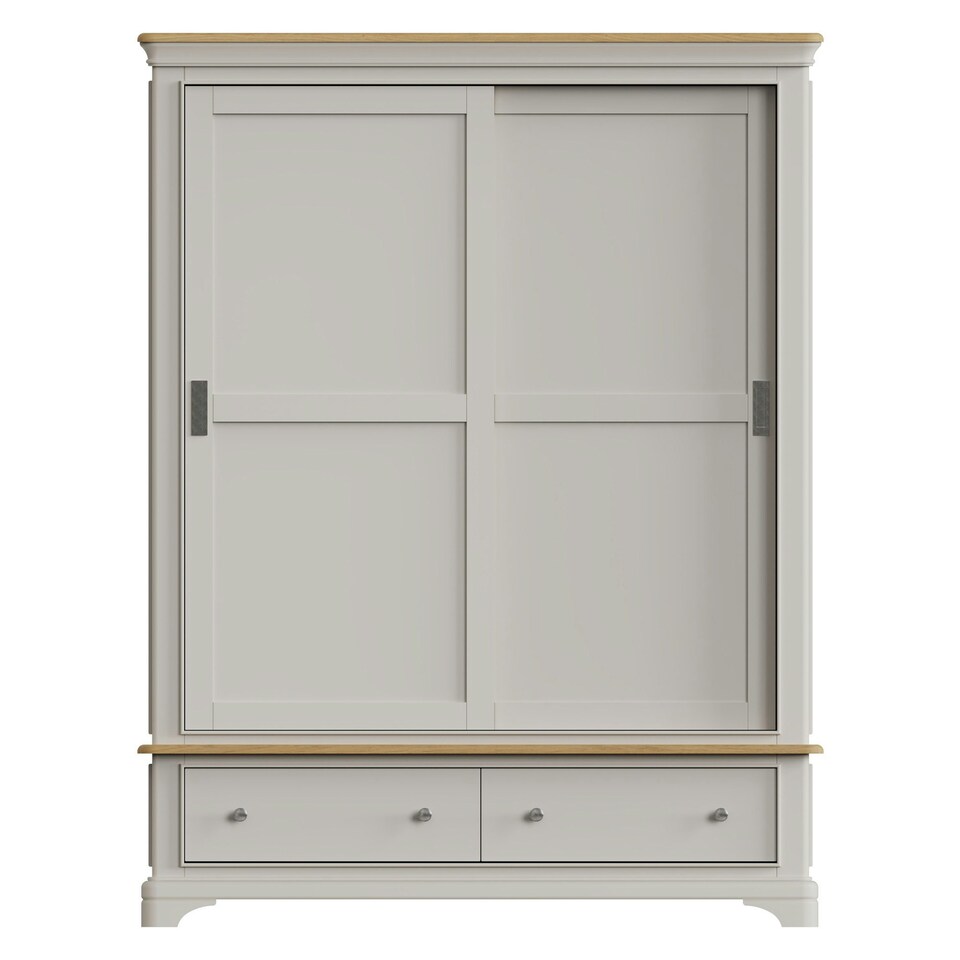 image 1 of Faire 150cm Sliding Combination Wardrobe in Dove Grey with Oak Top Grey