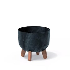 24cm Round Concrete Look Planter with Legs | Black | 1