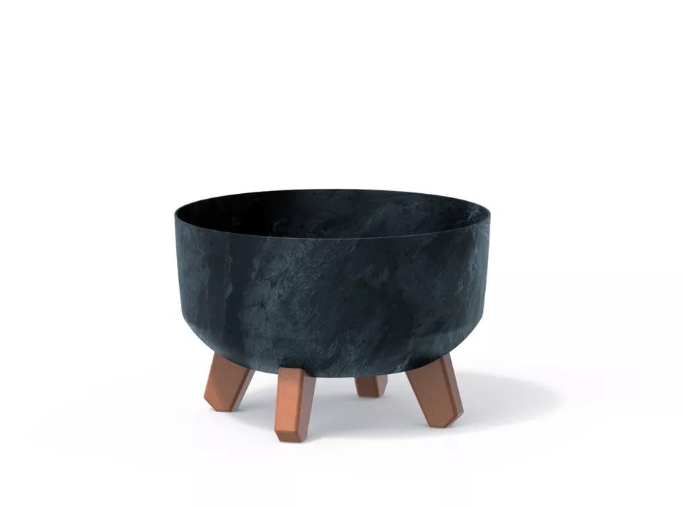 image 1 of 24cm Round Concrete Look Planter with Legs | Black | 1