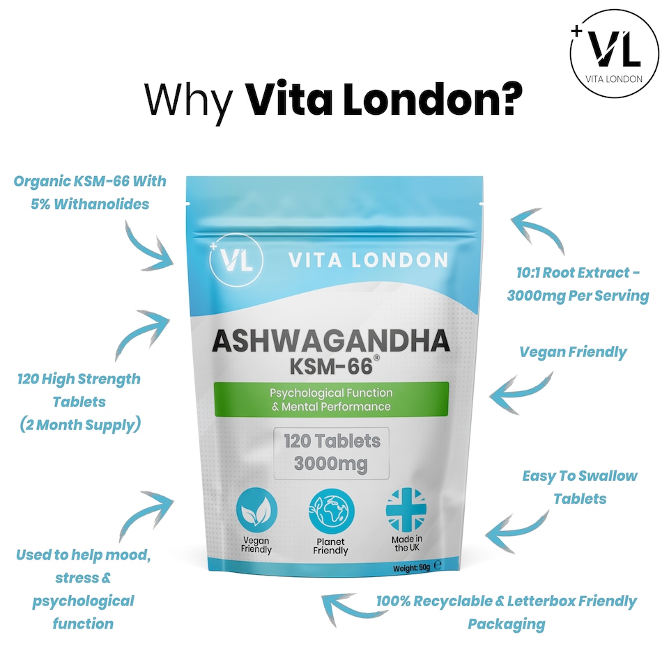 image 1 of Ashwagandha KSM 66 High Strength Tablets - Organic - 3000mg - 120 Tablets