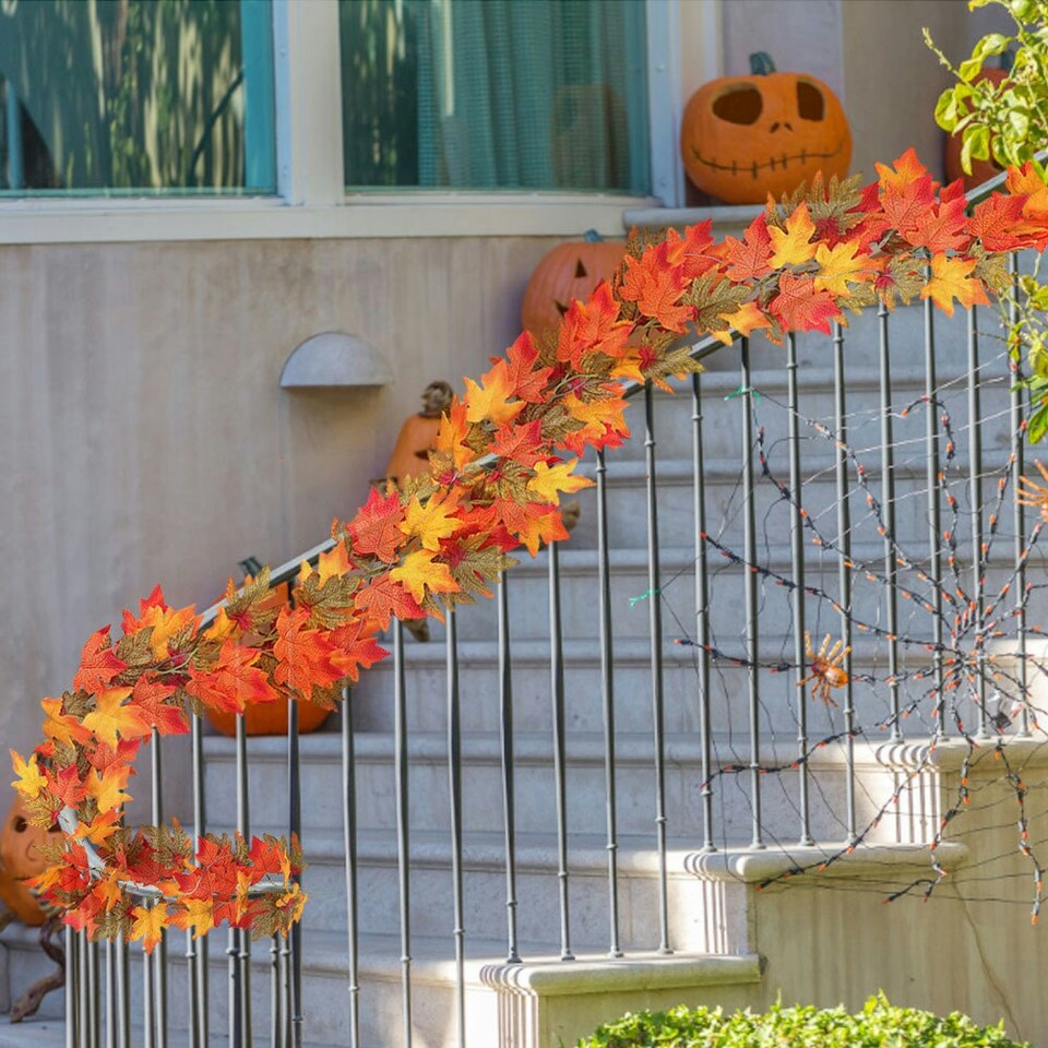 image 1 of Living and Home Maple Leaf Garland with Lights - 2m Halloween Decor