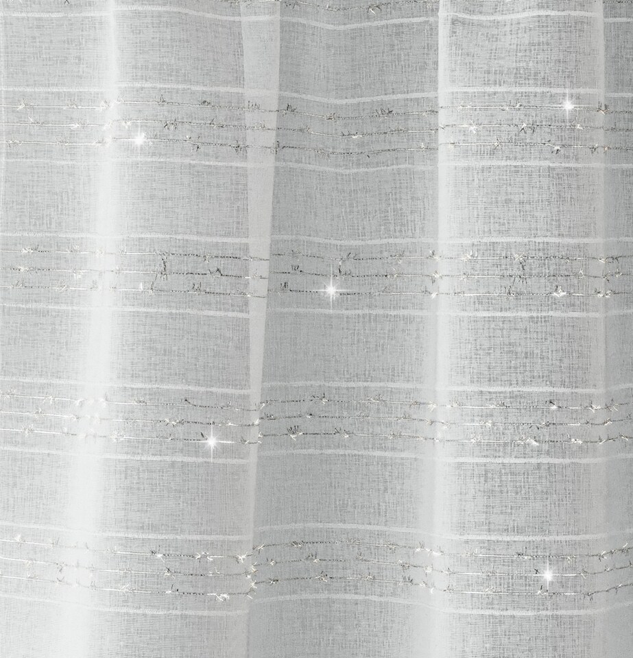 image 1 of Lima Silver Metallic Lurex Stripe Voile Panels - Pair 140 x 229cm (55x90") | Silver | Silver | 2