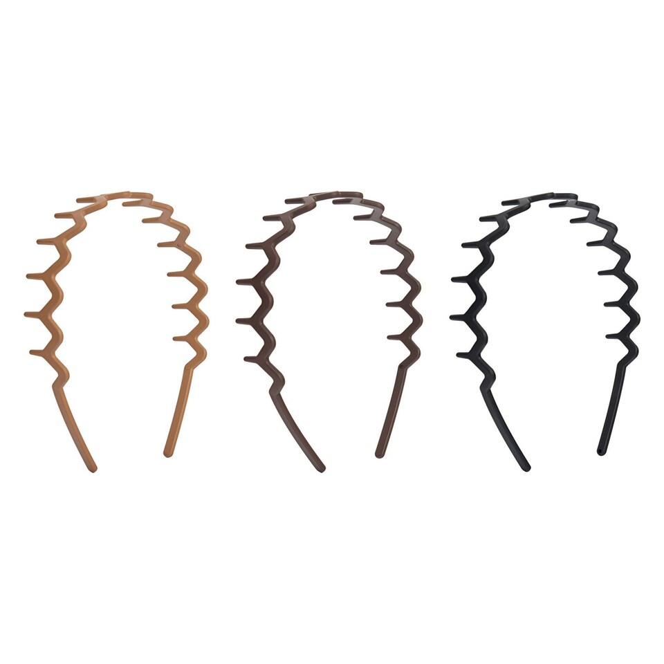 image 1 of Brushworks Neutral Zig Zag Headbands - 3 Pack | Grey | Black, Beige, Dark Brown