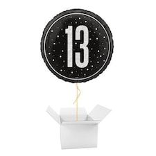 Black Glitz 13th Birthday Holographic Round Foil Helium Balloon - Inflated Balloon in a Box Black