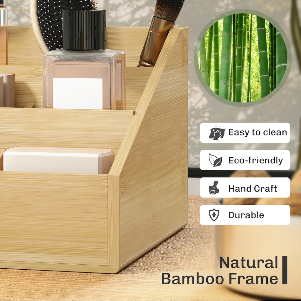 image 1 of HOMCOM Organiser Holder Multi-Function Storage Caddy Drawers Natural Bamboo
