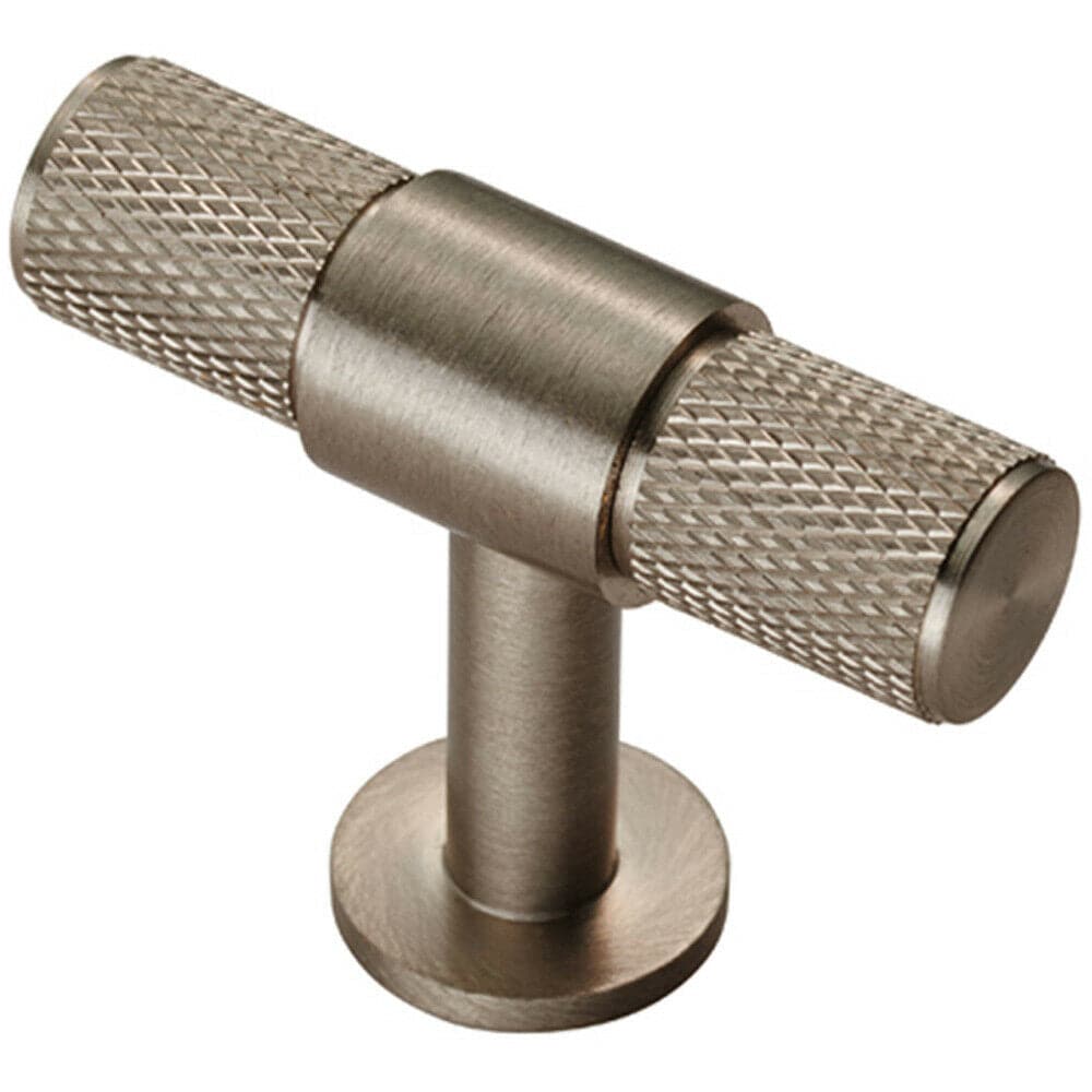 Loops Knurled Cupboard T Shape Pull Handle 50 x 13mm Satin Nickel Cabinet Handle in Metallics