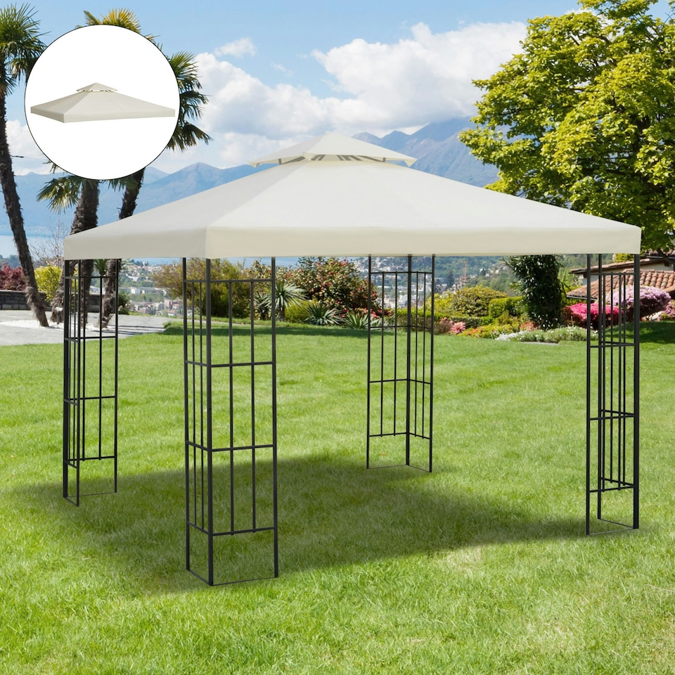 image 1 of Outsunny 3(m) 2 Tier Garden Gazebo Top Cover Replacement Canopy Roof Cream White