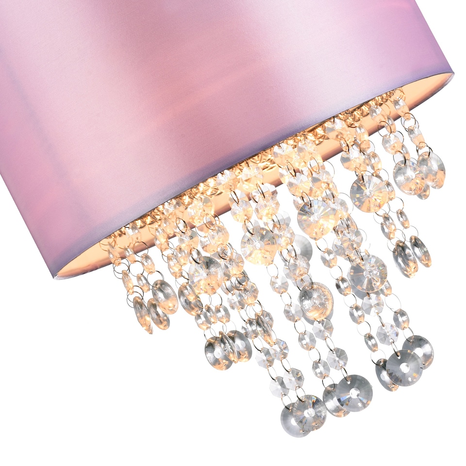 image 1 of Modern Lilac Satin Fabric Pendant Light Shade with Transparent Acrylic Droplets | Purple
