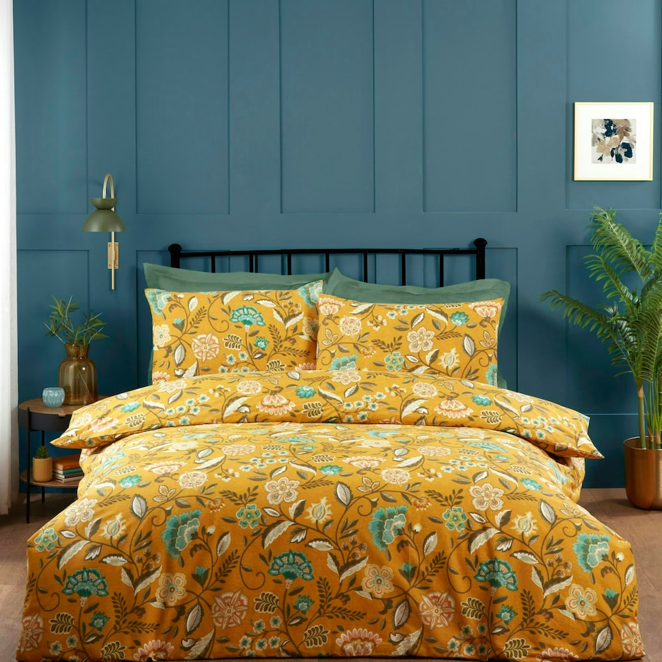 image 1 of Portfolio Home Marla Floral Soft Easy Care Bed Linen Bedding Duvet Cover Quilt Set With Pillow Case Yellow | King