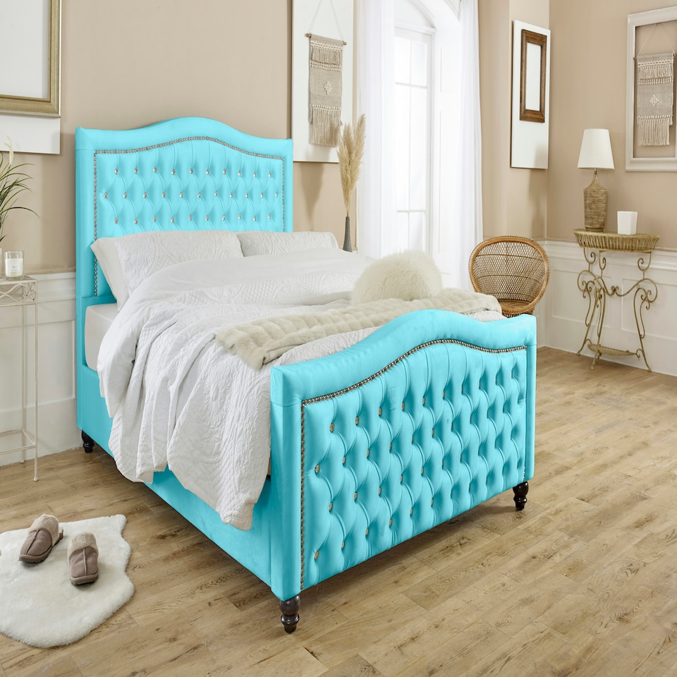 Saturn Plush Small Double Bed Frame - Teal