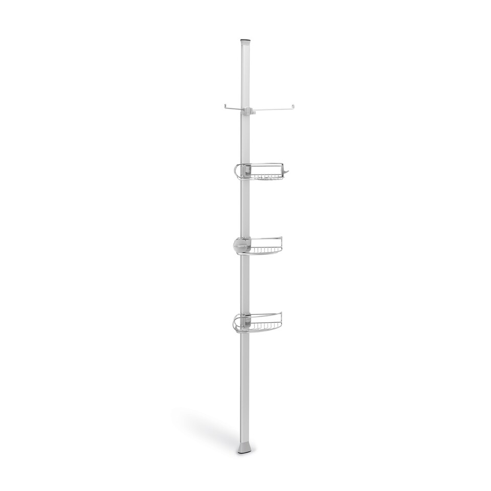 image 1 of Simplehuman Medium Tension Shower Caddy with Adjustable Shleves, Extends 1.5 to 2.4m | Silver | Matt Stainless Steel + Anodised Aluminium | Medium | 1