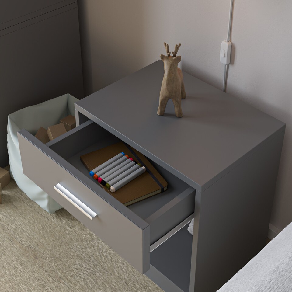 image 1 of Orlando Kids 1 Drawer Bedside Table | Grey | 1