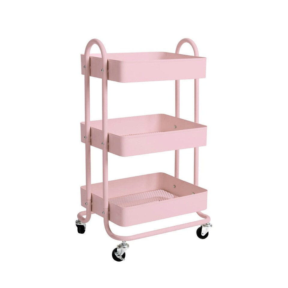 image 1 of Levede 3 Tiers Kitchen Trolley Cart Steel Storage Rack Shelf Organiser Pink